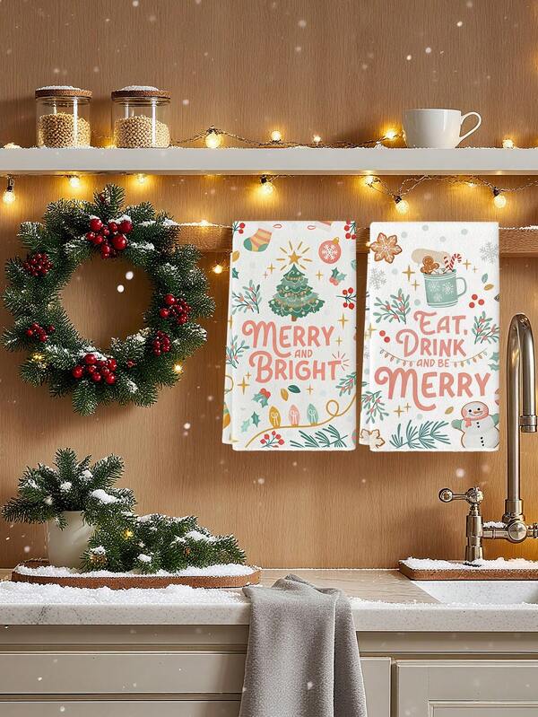 Conjunto de 2 Panos de Cozinha Decorativos de Natal Rosa com Estampa de Boneco de Gengibre, Árvore de Natal, Pé de Cabra e Boneco de Neve. Simples, porém sofisticado. Ideal para uso manual, como toalha de chá, toalha de mão para banheiro, decoração de festas de Natal e feriados, decoração de cozinha e casa, utensílios de cozinha, decoração de mesa, secagem de louça, lavagem e secagem de pratos. Perfeito para a limpeza diária da cozinha e decoração de inverno em restaurantes e residências.
