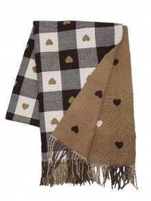 1pc Women's Autumn/Winter Heart-Shaped Scarf, Plaid Warm Scarf/Shawl, Thick Oversized Blanket Scarf, Suitable As Gift For Dress - Multicolor - View 6