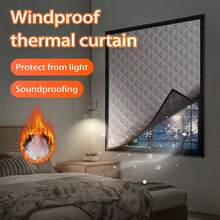 1pc All Season Thermal Insulated Blackout Curtain, Winter Windproof Soundproof Warm Curtain, Summer Bathroom Kitchen Bedroom UV Shading Curtain, Seal Window, Blackout Soundproof, DIY Self-Adhesive Magic Tape Window Sticker, Easy Installation Without Drilling