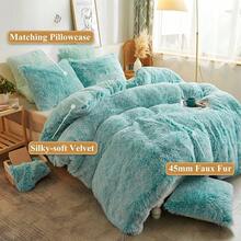 Plush Shaggy Duvet Cover Set, Ultra Soft Fluffy Bedding Sets 3 Pieces (1 Fuzzy Comforter Cover + 2 Pillow Cases), Zipper Close (, Pink), Luxury Bedding - 漸層水綠色 - 查看 2