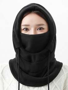 1 Peça Balaclava de Lã Grossa à Prova de Vento para Inverno, Unissex, Adequada para Ciclismo, Caminhada, Esqui - Preto - Visão 4