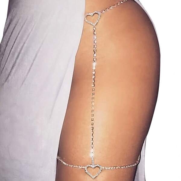 1 Piece Simple Full Diamond Heart Leg Chain Waist Chain Fashion Sexy Body Chain Female Body Chain