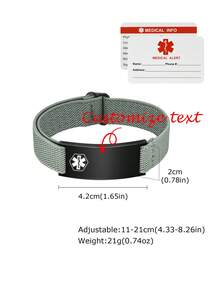 1 件定制医疗警报手链，不锈钢弹性可调节带，男女通用，休闲，独特，适合他、她、男朋友、女朋友、爸爸、妈妈、家人、祖父母、朋友、周年纪念、生日、毕业典礼、舞会、派对、父亲节，带卡 - 金色 - 查看 3