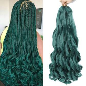100g/Confezione Trecce di capelli ricci alla francese da 24 pollici, onda morbida, 1 confezione, verde navy, capelli sintetici per trecce ricci alla francese, extension per trecce