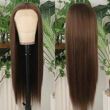 Brown Synthetic Lace Front Wigs Glueless Long Silky Straight Hair 13x4 HD Transparent Lace Wigs For Women Light Highlights Blonde Brown Color Heat Resistant Fiber Hair Natural Hairline Baby Hair Daily  Party Cosplay Halloween Use - 棕色 - 查看 8