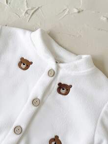Newborn Baby Girl Thick Jumpsuit Romper With Bear Embroidery, Casual Winter Outfit - White - View 10