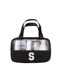 1pc Transparent PVC Makeup Bag, Multifunctional Letter Travel Pouch, Waterproof Letter Bag With Minimalist Letter Stickers, Large Capacity Toiletry Bag, Travel Organizer, Cosmetic Bag, Beach Bag, Travel Essentials, Student Supplies, Dorm Necessities, Bathroom Storage, Home Decor, Gift For Girlfriend, Teacher, Mom, Girlfriend, Halloween Gift, Christmas Gift, Autumn/Winter Essential, Autumn Decor, Bedroom Decor