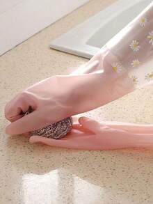 3/1pc Silicone Cleaning Gloves, Washing Gloves, Dishwashing Gloves With Extended Cuffs, Kitchen, Bathroom, Home Supplies, Easy To Clean, Suitable For Kitchen, Bathroom, Home - Pink - View 4