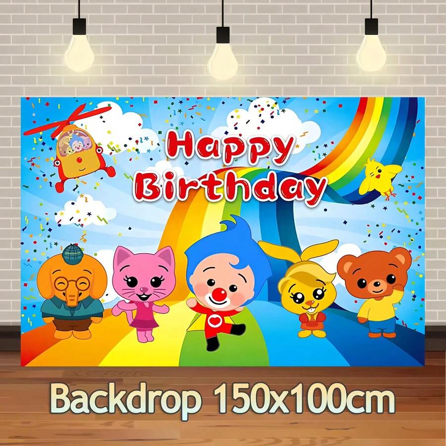 Plim Background Tapestry Children Birthday Party Photography Cartoon Photo Background Wall Rainbow Desktop Banner Decoration Baby Room - Như thể hiện trong hình - Xem 1