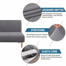 NUEVO - Funda para futón sin brazos, funda elástica protectora para cama de sofá, con textura rica en características, tela jacquard de pequeños cuadros con alto contenido de spandex, lavable a máquina, color gris - Gris - Ver 2