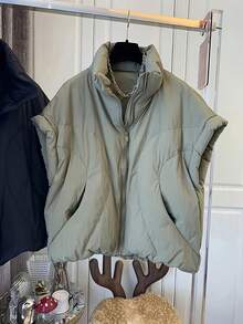 女士绗缝背心无袖拉链夹克外套冬季时尚轻便大衣