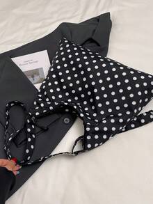 圆点简约帆布包春夏季新款露口双肩带轻便简约大容量斜挎包适合女性日常生活休闲通勤学生使用 - 黑色 - 查看 10