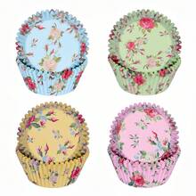 100/400 moules à cupcakes standard en papier floral dans 4 couleurs différentes. Caissettes à muffins jetables pour mariage, fête, goûter. Fournitures de cuisson