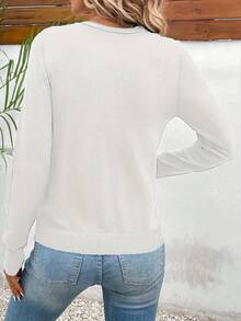 Women's Lightweight V-Neck Cardigan Sweater Solid Color Long Sleeve Slim Fit Jacket - White - View 2