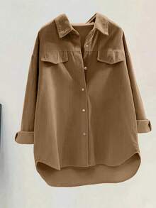 معطف كارديجان سميك بأكمام طويلة من الكوردوروي للمرأة ذات الحجم الكبير