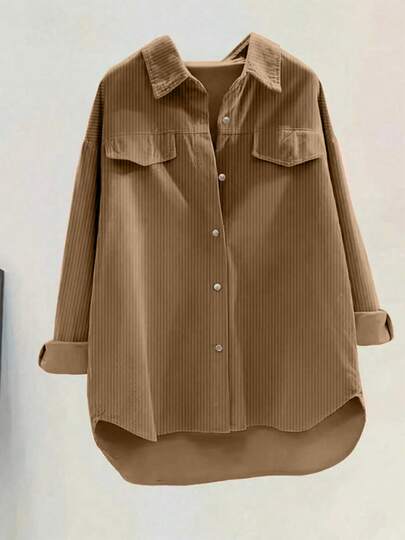 Plus Size Women Corduroy Long Sleeve Thick Cardigan Jacket