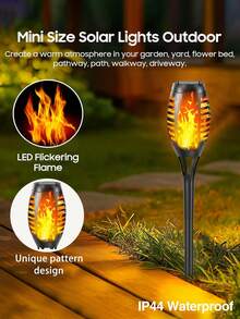 4pcs Outdoor Solar Torch Lights, Solar Path Lights, Solar Lawn Lights, Solar Garden Lights, Solar Flame Lights, Solar Lighting, IP44 Waterproof Ambient Lights, Suitable For Courtyards, Villas, Sheds, Gardens, Terraces, Parties, Picnics, Halloween Festivals, And Other Lighting Applications. - 黑色 - 查看 2