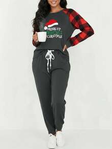 Conjunto de dos piezas de ropa de otoño para mujer, Navidad - Gris - Ver 5