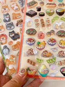 1pc/3D Japan Style Embossed Funny Acrylic Diamond Stickers, Sushi Shiba Inu DIY Decorative Stickers, Cute Embossed Stickers For Phone Decoration