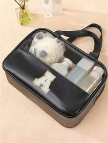 1pc Transparent PVC Makeup Bag, Multifunctional Letter Travel Pouch, Waterproof Letter Bag With Minimalist Letter Stickers, Large Capacity Toiletry Bag, Travel Organizer, Cosmetic Bag, Beach Bag, Travel Essentials, Student Supplies, Dorm Necessities, Bathroom Storage, Home Decor, Gift For Girlfriend, Teacher, Mom, Girlfriend, Halloween Gift, Christmas Gift, Autumn/Winter Essential, Autumn Decor, Bedroom Decor