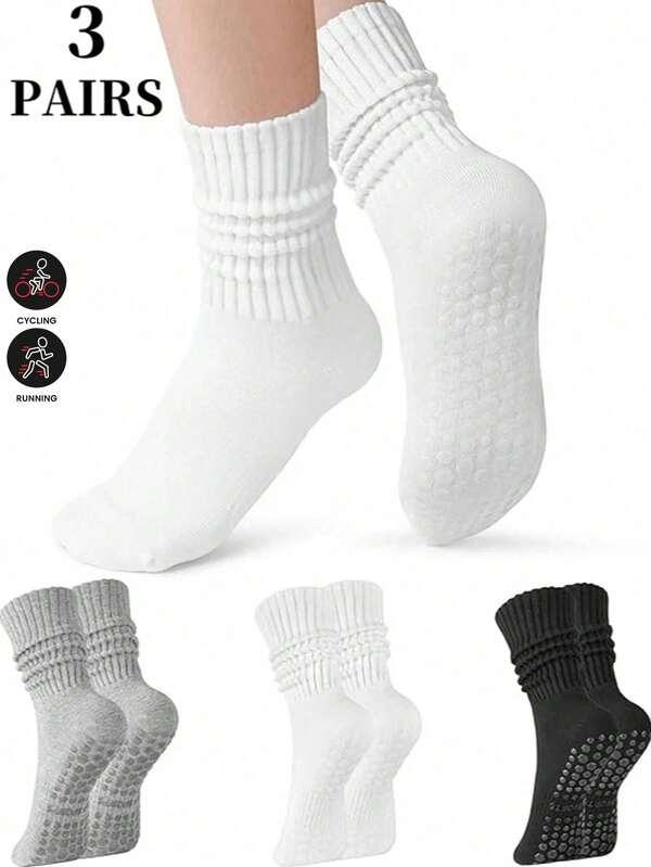 3 Pairs Of Very Suitable Sports Stacked Socks Yoga Socks For Women, Soft And Comfortable, Non-Slip And Shock-Absorbing, Suitable For Daily Pilates, Running, Fitness, Cycling,2pcs