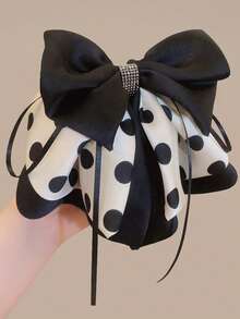 1pc Black & White Polka Dot Bow Ribbon Claw Clip, Fashionable Versatile Elegant Hair Accessory Suitable For Daily Wear, Casual, Party, Commute, Vacation, Washing Face, Makeup, Outfit Matching Winter Hair Clutch Elegant Hair Clips