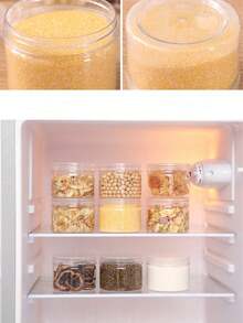 1 件塑料透明密封罐、密封谷物和谷物储存容器、厨房整理罐、家用储物瓶、多用途半透明塑料罐和可重复使用带盖容器，可有效整理您的厨房、厨房配件 - 透明 - 查看 6