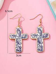 1 Đôi bông tai dài in hình bướm Acrylic thời trang, thiết kế dễ thương để đeo hàng ngày - chữ thập xanh và trắng - Xem 6