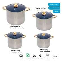 Juego De 4 Ollas Acero Inoxidable de alta calidad Profesional Praga 8 Piezas (incluyendo tapa) compatible con todas las fuentes de calor incluyendo inducción - Plateado - Ver 2