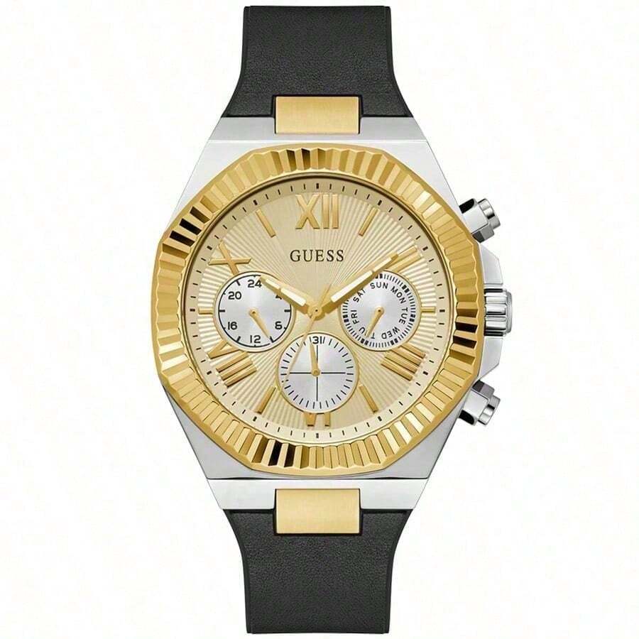 Guess ساعة رجالية كوارتز ذات لونين أسود، ساعة جلد أسود، ساعة فاخرة منخفضة الملمح، ثلاثة عرض صغير متعدد الوظائف، موضة جديدة وأنيقة للاستخدام اليومي، ساعة رجالية كوارتز بعقارب، علامات أرقام رومانية، طراز كاجوال للأعمال، متينة ومناسبة للارتداء اليومي، كهدية للرجال والنساء، هدية عيد الأب، هدية سنوية. GW0791G1/GW0791G2