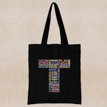 Grand sac fourre-tout à capacité élevée pour le travail, les déplacements, sac de transport avec motif lettre, sac en canevas, sac d'épaule pour les livres de l'université, sac de courses léger