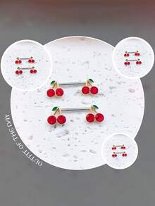 2 pezzi Anelli per capezzoli in acciaio inossidabile alla moda e carini a forma di pianta di ciliegie per donne