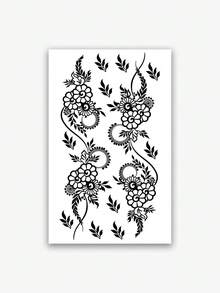 1pc Herbal Temporary Tattoo Sticker, Lasts 7-14 Days, Henna Flower Pattern, Washable PVC Material, Disposable, Waterproof & Sweat-Proof, Suitable For Waist & Knee, Non-Reflective, Realistic Tattoo, Suitable For Fashion Enthusiasts Daily Use - Black - View 6