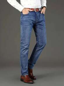 New Lightweight And Luxurious Men's Loose Straight Leg Jeans, Men's Business Casual Pants, No Waistband, Suitable For All Seasons, Regular Fit - Màu xanh lam - Xem 2