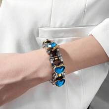 1pc Biker Jewelry Stainless Steel Bike Chain Bracelets With Heart CZ For Men And Women