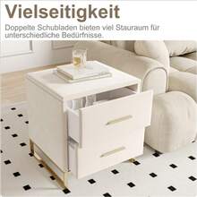 HOKZYHOUSE 2 Stücke Nachttisch mit 2 Schubladen, Beistelltisch mit Metallbeine, Nachtschrank, Nachtkästchen,  für Wohnzimmer, Schlafzimmer, Beige