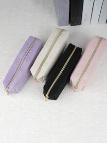 1pc Corduroy Zipper Pencil Case, Striped Design Pen Bag, Daily Small Items And Student Stationery Storage, Women's Cosmetic Pouch, Pen Organizer Bag, Back To School Essential Gift, School Supplies (Black)