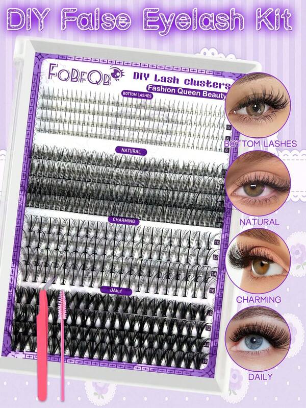 484 piezas DIY de pestañas postizas - Kit de racimos de pestañas de 5-16 mm con cepillo, pinzas y 4 estilos de pestañas inferiores: natural, encantador, diario, perfecto para el maquillaje de todos los días, ideal para principiantes