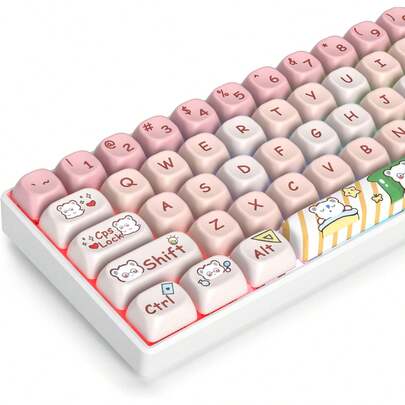 139 PBT Custom Cartoon Keycaps, MOA Profile Dye-Sublimation Ball Cap Set For Cherry/Gatron MX Switches 60 Percent/96%/61 Gaming Mechanical(Pink Bear)