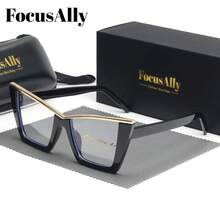 2D Flat, FOCUSALLY Unisex Square Retro Simple Glasses - Large Full Frame Black And Gold Embellishments, Lightweight Plastic Frame With Protective Case, Fashionable Unisex Daily Glasses, Cat Eye Design, Durable Frame, Retro Style, High-Quality Lenses,  Accessories - Đen và vàng - Xem 1