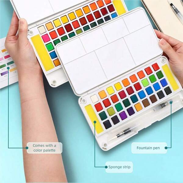 1 طقم ألوان مائية صلبة، 12/18/24/48 لون، ألوان مائية للأطفال قابلة للغسيل مع صينية ألوان، لوازم فنية للفنانين