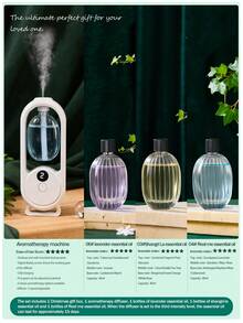 Un diffuseur d'arômes intelligent blanc, diffuseur d'huiles essentielles pour la maison au design minimaliste et moderne, avec 5 modes de fonctionnement et un éclairage ambiant romantique et coloré. Rechargeable par USB. Disponible avec un choix de sets d'huiles essentielles parfumées de 1 ou 3 bouteilles. Convient pour les chambres à coucher, les salons, les bureaux, les pièces pour animaux de compagnie et la désodorisation de la salle de bain. Également idéal comme décoration de fête, décoration d'intérieur ou cadeau de Noël.