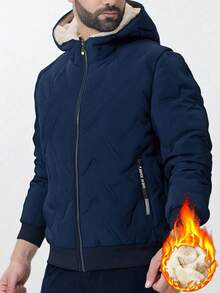 Men's Jacket, Thermal Lined Thick Hooded Coat, Casual Everyday, Vacation, Outdoor, Hiking, Running, Fitness Sports Wear,Fleece - Navy Blue - View 2