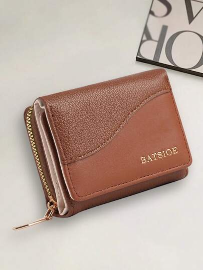 Elegant Fashion Color Block Women's Wallet Interior Microfiber Tri-Fold Card Holder Zipper Coin Purse For Women Wallet Mini Wallet Purse Wallet Small Wallet Cute Wallet