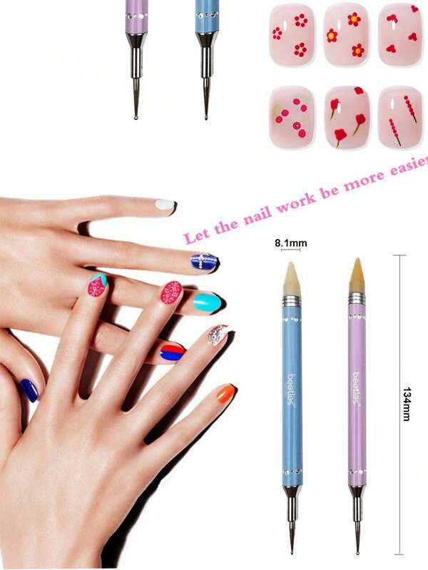 Conjunto de 2 Canetas Aplicadoras de Strass, Caneta Aplicadora de Cristais e Pedras Preciosas com Duas Pontas, Caneta de Cera para Aplicação de Strass, Caneta Perfuradora com Cabo para Miçangas de Cristal, Ferramenta de Decoração DIY para Manicure e Unhas (Azul e Roxo)