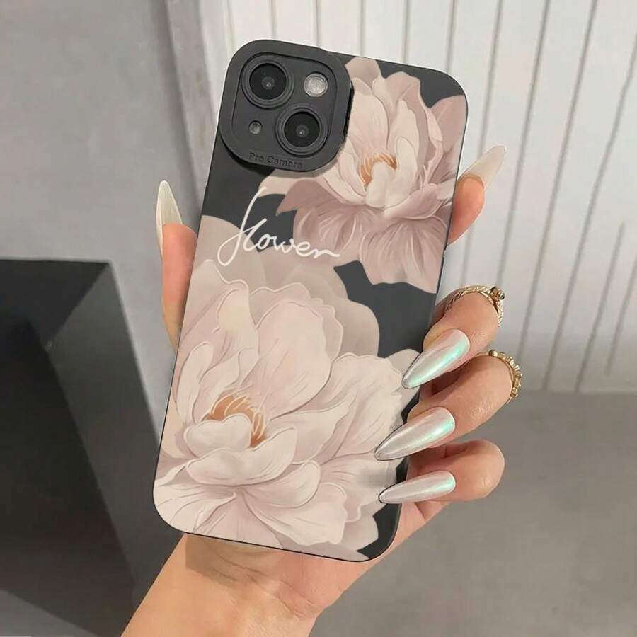 1pc Oil Painting Corpse Flower Angel Eye Mobile Phone Case Suitable for iPhone 16 15 14 13 12 11 Pro Max XS XR 7 8 Plus SE 2020 Full Lens Protection Case - Schwarz - Übersicht 1