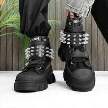 SLnU3 SLNU★3 Fashion Casual Thick Sole Punk Decorated Elevator Boots, Unisex Couple Style, Suitable For Outdoor, Party, Street, Campus, All Seasons - Black Cones - View 6