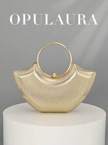 OpulAura 1 Stück eleganter glänzender Leder-Rundball Dekor, modisch goldene unregelmäßige Handtasche, geeignet für formelle Anlässe, Partys, Hochzeiten - Gold - Übersicht 6