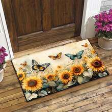 1 pièce Tapis de bain, tapis de cuisine, paillasson imprimé tournesol en fausse laine confortable - microfibre super douce, convient pour la cuisine, la salle de bain, le paillasson décoratif
