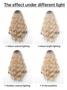 Long Wavy Ombre Brown Mix Blonde Highlight Wigs For Women Synthetic Hair Heat Resistant Ombre Wig For Daily Party Cosplay Use-24Inches - Tóc vàng ombre - Xem 10